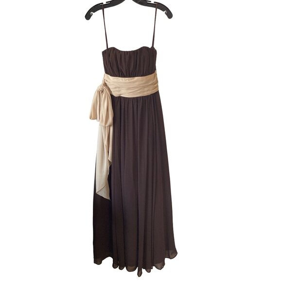 Bari Jay Women's Brown Strapless Grecian Chiffon Evening Gown Size 8 - Picture 1 of 5